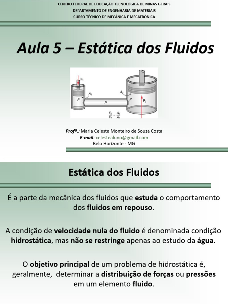 Estática dos Fluidos em Repouso | PDF | Pressão | Mecânica Clássica