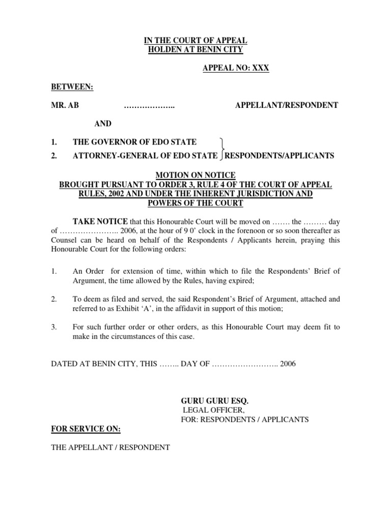 Motion for Extension of Time in Appeal | PDF | Affidavit | Appeal