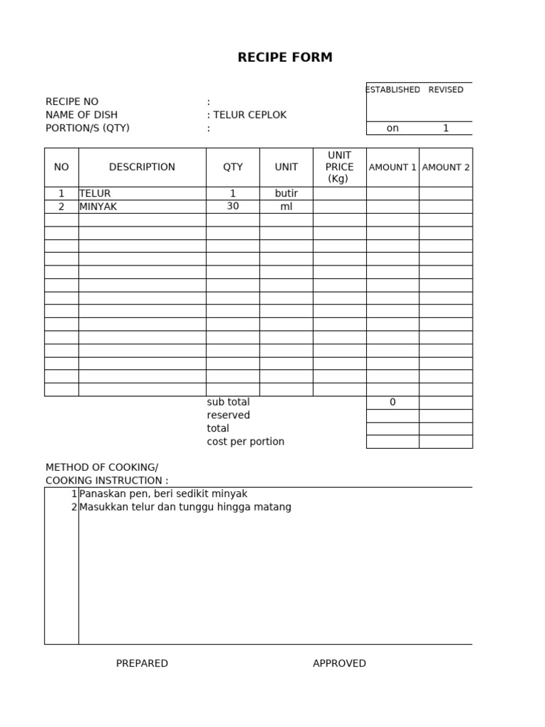 Ingredient Menu for Various Dishes | PDF | Food Ingredients | Food And ...