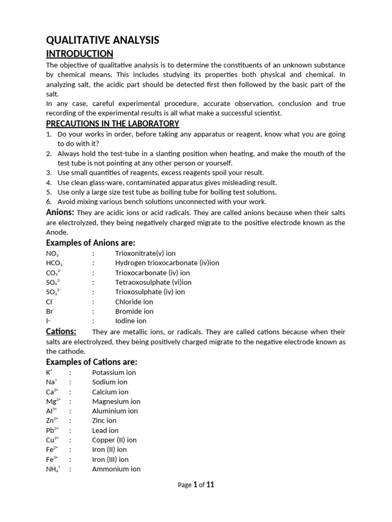 Qualitative Analysis of Cations and Anions | PDF | Salt (Chemistry) | Ion