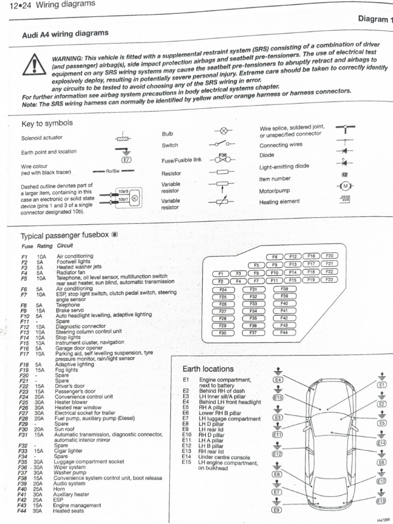 Audi A4 B7 (2005-08) Wiring Diagram Petrol & Diesel | PDF
