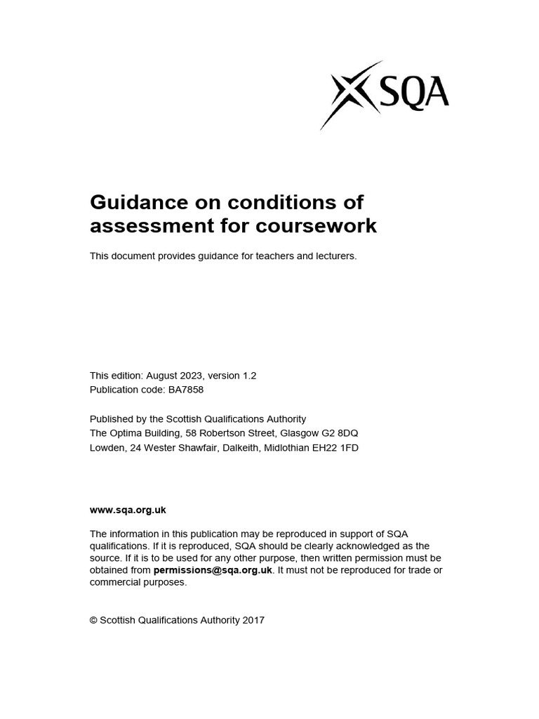 SQA Guidance On Conditions For Coursework Assessment | PDF | Plagiarism ...