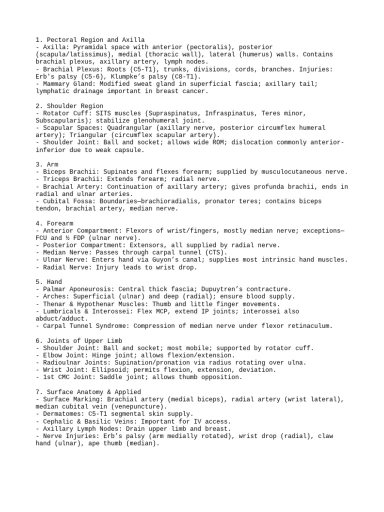 Upper Limb Anatomy and Injuries Guide | PDF | Anatomical Terms Of ...