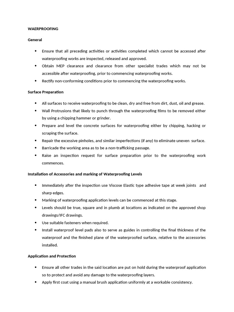 Waterproofing Work Order Guidelines | PDF | Building Materials | Materials