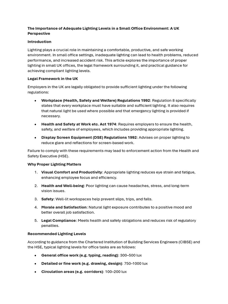 UK Office Lighting Regulations and Standards | PDF | Lighting