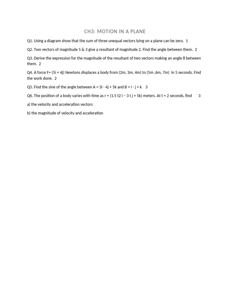 Physics CH 3 Pyqs School | PDF