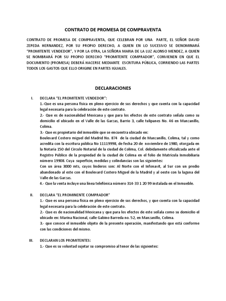 Contrato de Promesa de Compraventa | PDF | Ley común | Conceptos legales