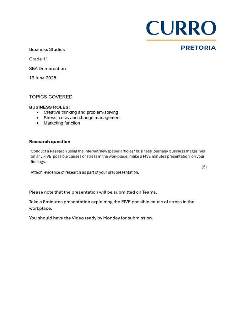 Grade 11 Business Studies SBA Guide | PDF