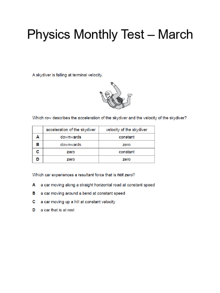 Physics Monthly Test | PDF