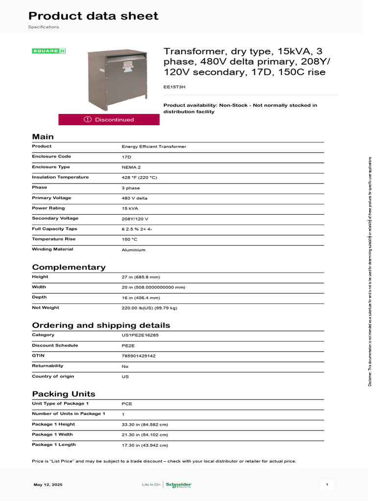 EE15T3H Energy Efficient Transformer | PDF | Transformer | Electric Power