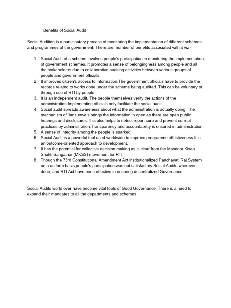 Benefits of Social Audit | PDF