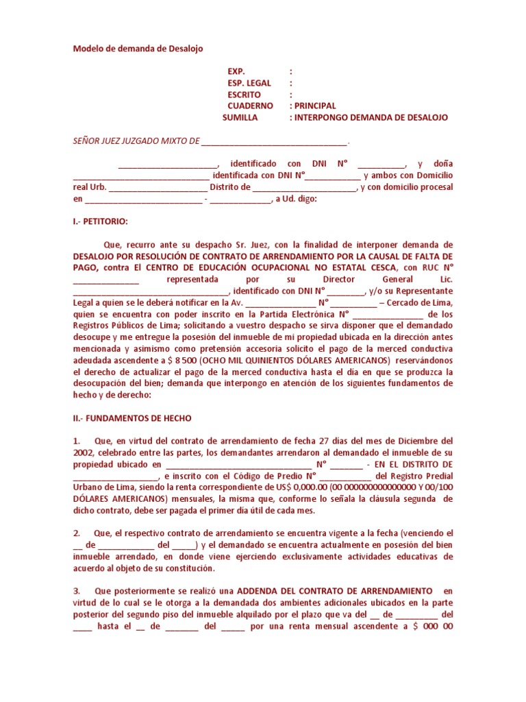 Modelo de Demanda de Desalojo