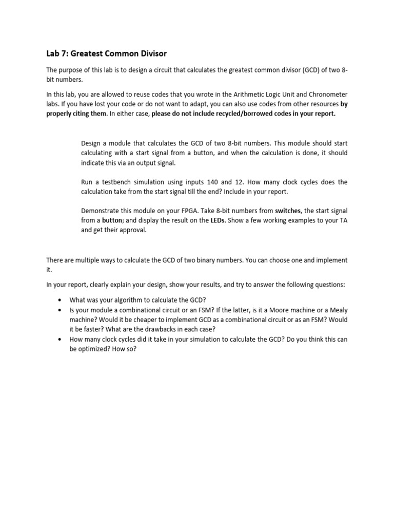 GCD Circuit Design Lab Report | PDF