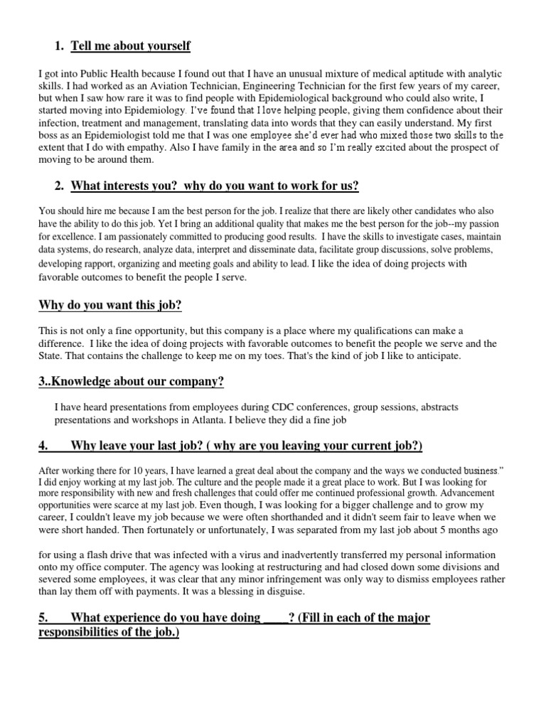 Interview Questions PDF Epidemiology Employment