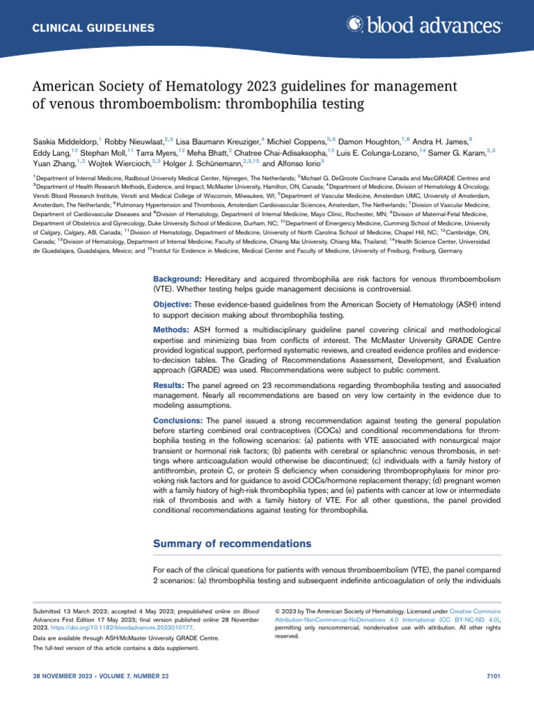 ASH Guidelines Thrombophilia Testing 2023 | PDF | Tissue (Biology ...