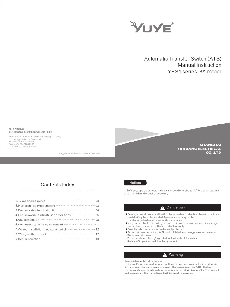 ATS Manual Instructions and Safety Guide | PDF | Switch | Mains Electricity