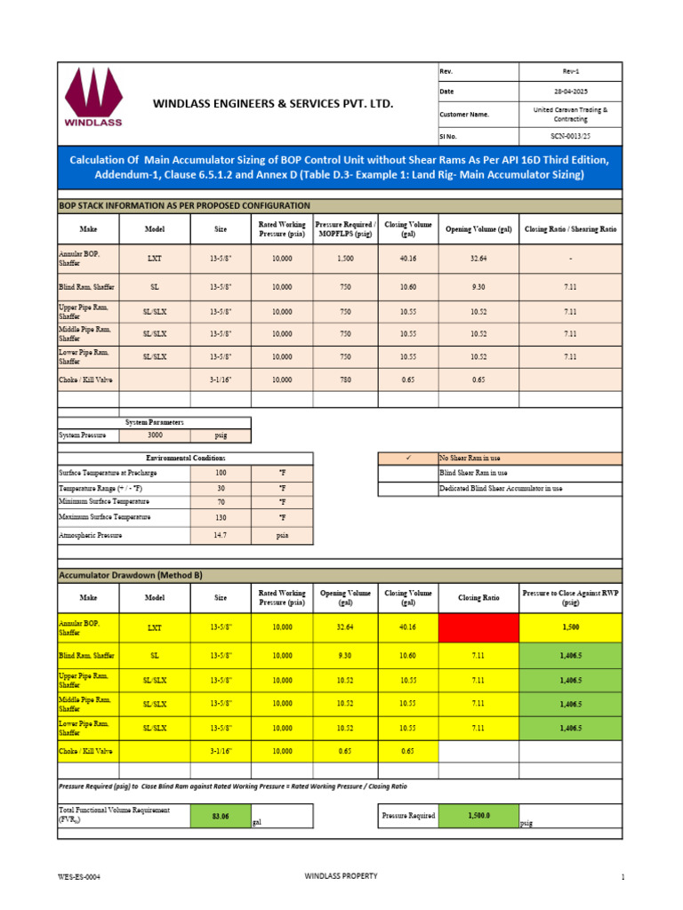 BOP Control Unit Accumulator Sizing | PDF | Pressure | Mechanical ...