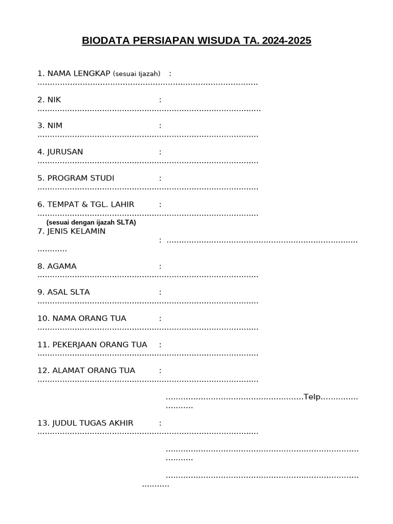 Biodata Wisuda Mahasiswa 2024 | PDF