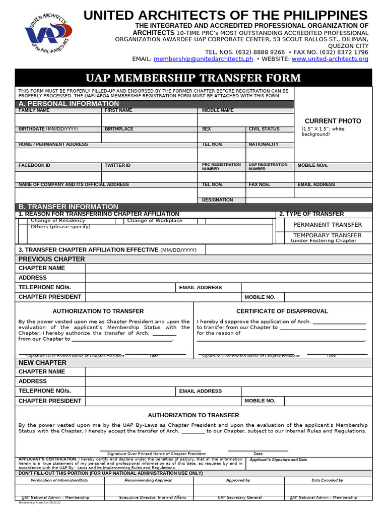 UAP Membership Transfer Form | PDF