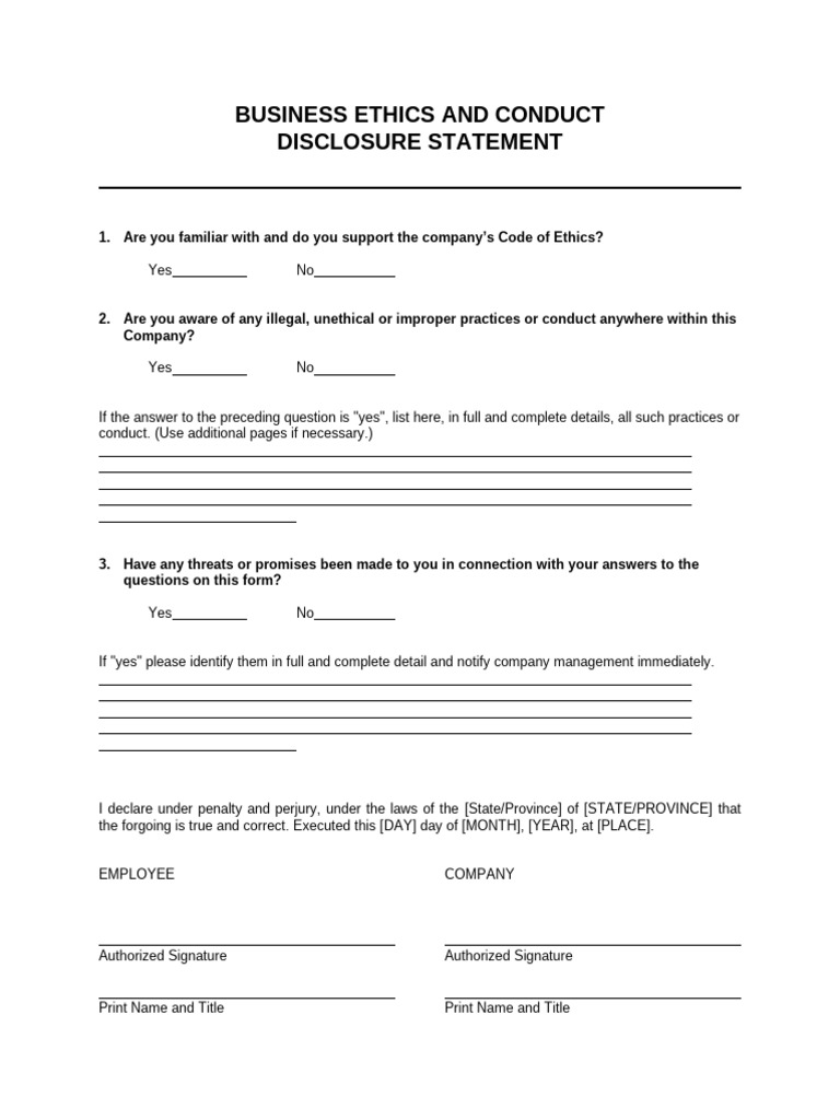 Business Ethics Disclosure Form | PDF