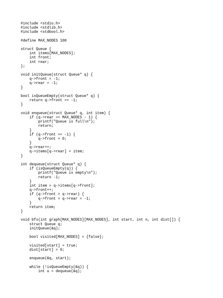 BFS Algorithm in C for Graphs | PDF