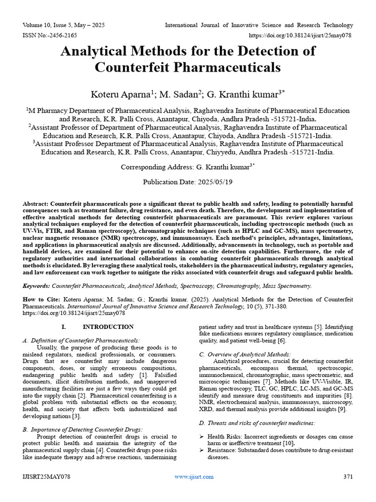 Detecting Counterfeit Pharmaceuticals | PDF | High Performance Liquid ...