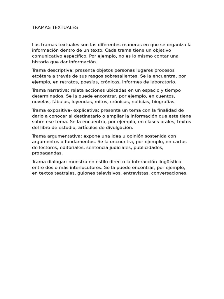 Tipos de Tramas Textuales Explicadas | PDF