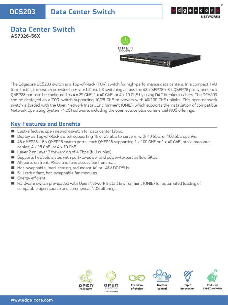 Edgecore AS7326-56X Switch Overview | PDF | Network Switch | Data Center