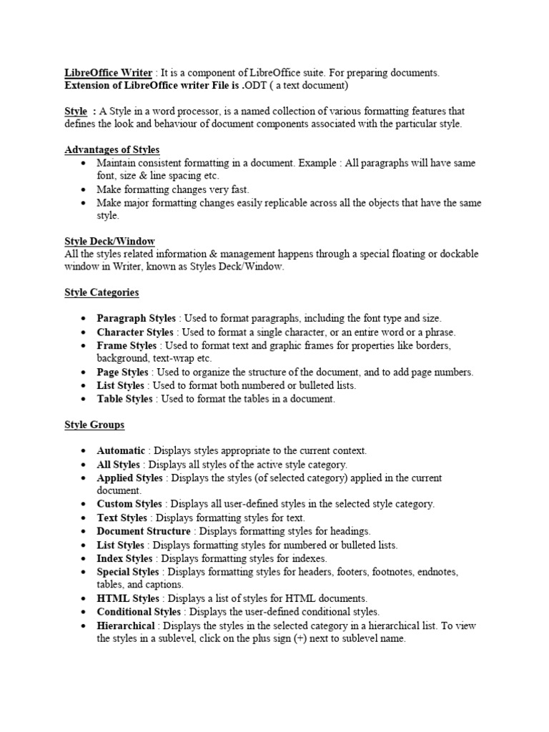 Managing Styles in LibreOffice Writer | PDF | Page Layout | Table Of ...