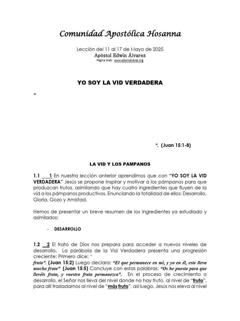 YO SOY LA VID VERDADERA, Del 11 Al 17 de Mayo 2025 | PDF | Bernabé ...