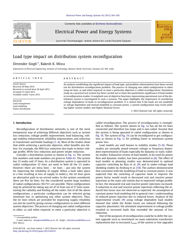 Load Type Impact On Distribution System Reconfiguration | PDF ...