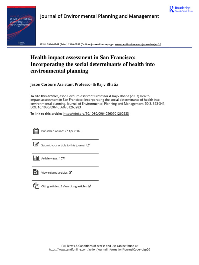 Health Impact Assessment in San Francisco Incorporating The Social ...