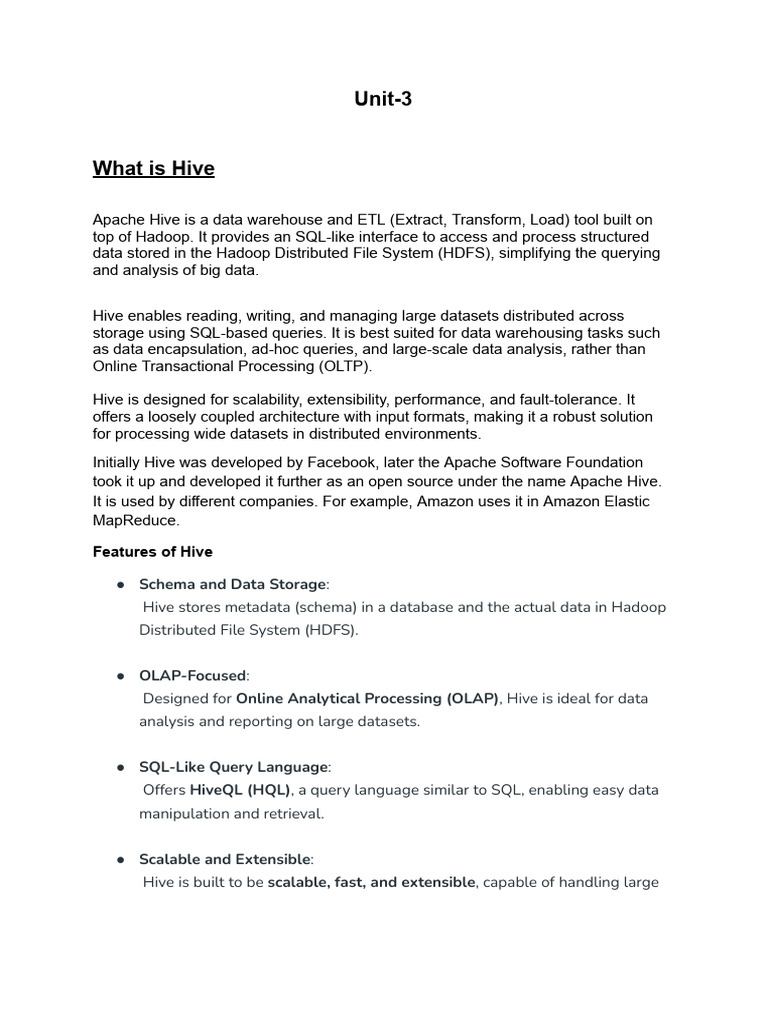 Hive Overview and Key Features | PDF | Apache Hadoop | Data