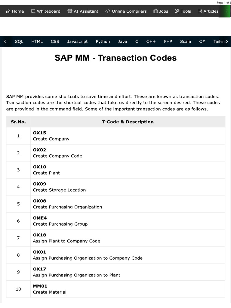 MM T Code | PDF