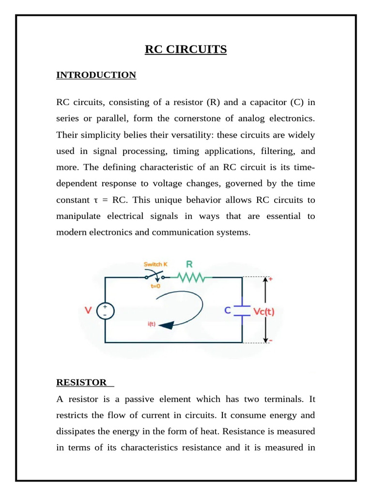 Applications of RC Circuits in Electronics | PDF | Capacitor | Low Pass ...
