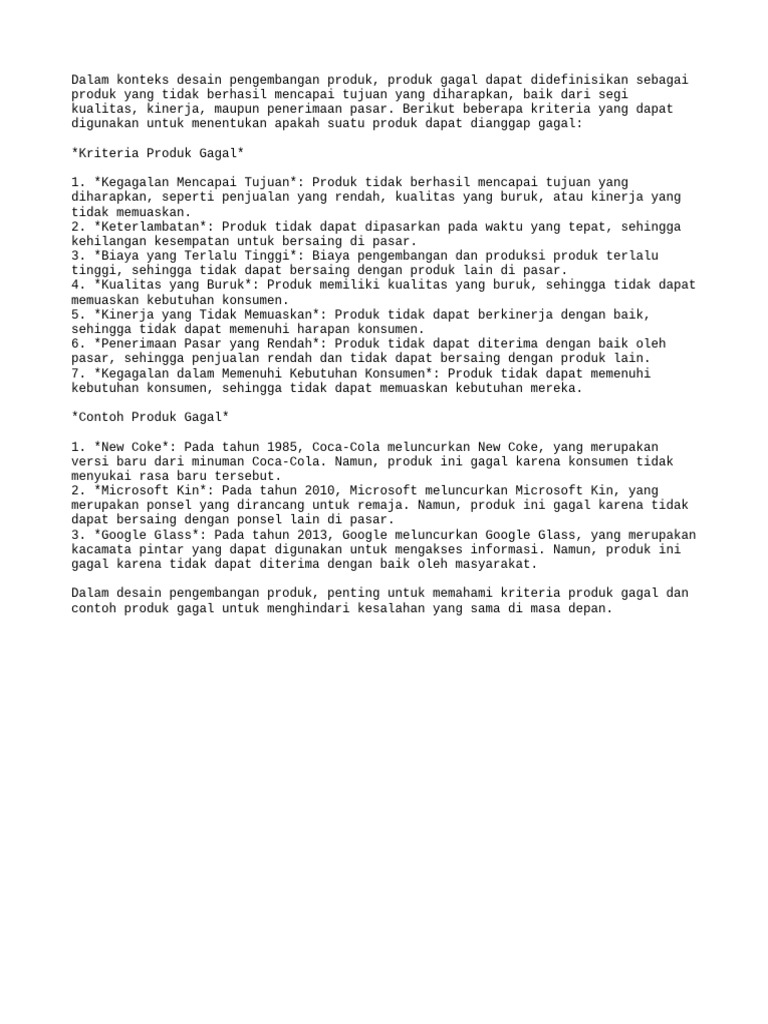 Kriteria dan Contoh Produk Gagal | PDF