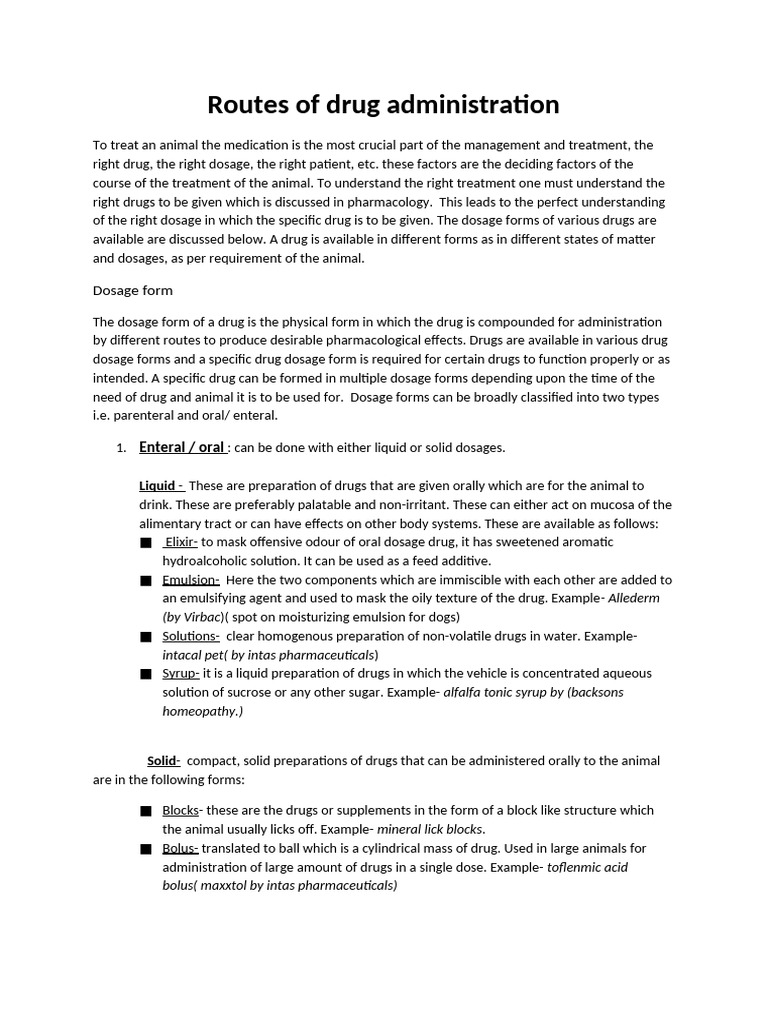Drug Administration Routes for Animals | PDF | Topical Medication ...