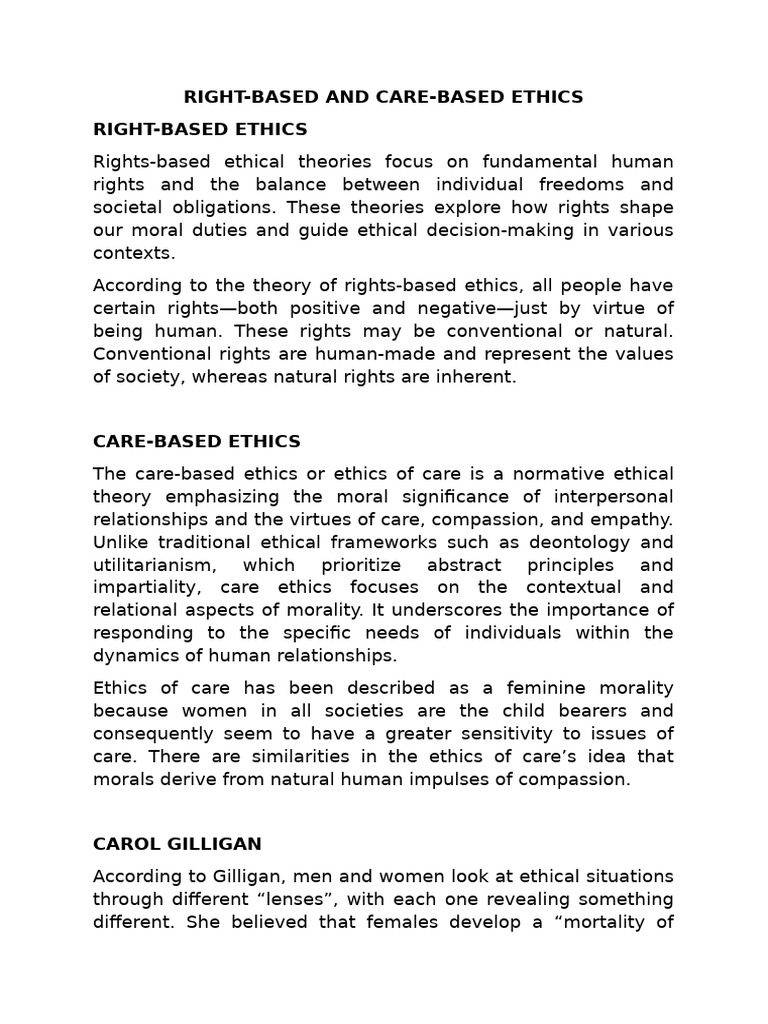 Rights-Based vs. Care-Based Ethics | PDF | Rights | Morality