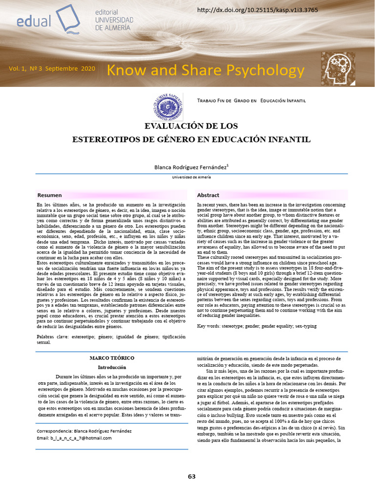 Evaluacion de Los Estereotipos de Genero en Educac | PDF