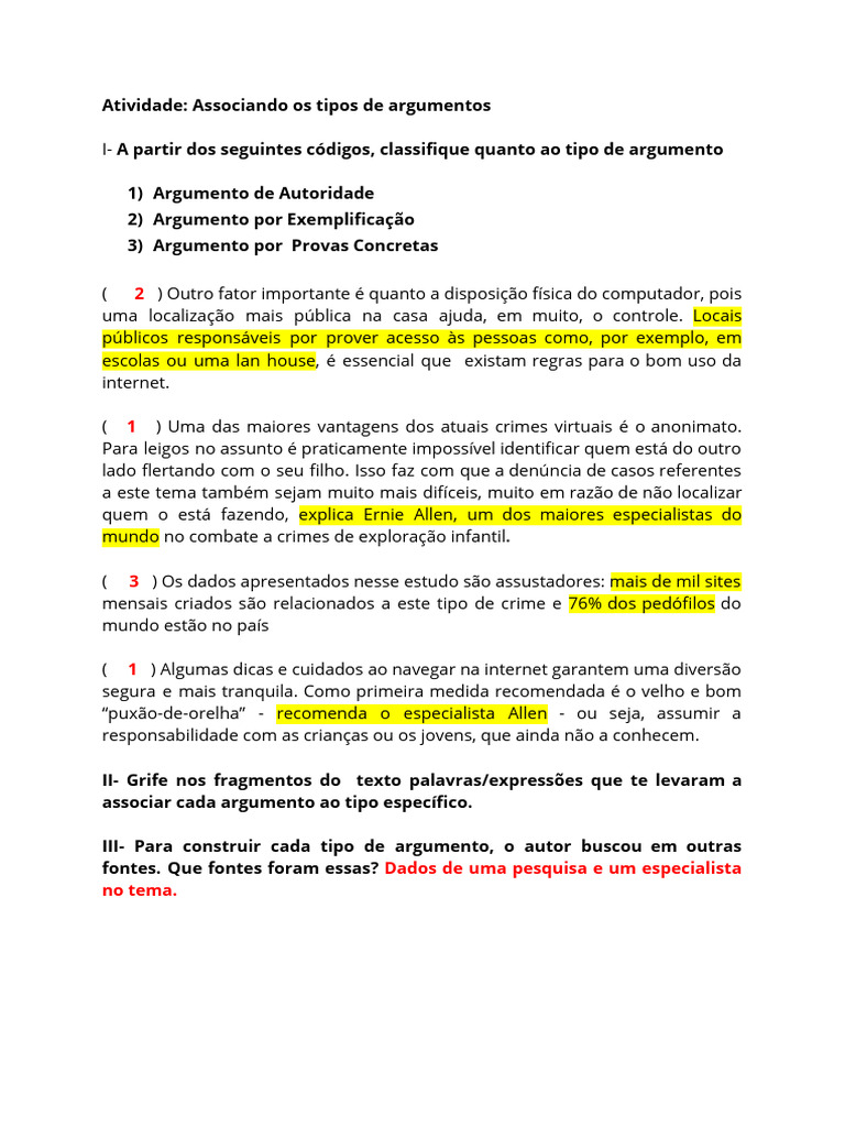 Exercícios Tipos de Argumentos | PDF