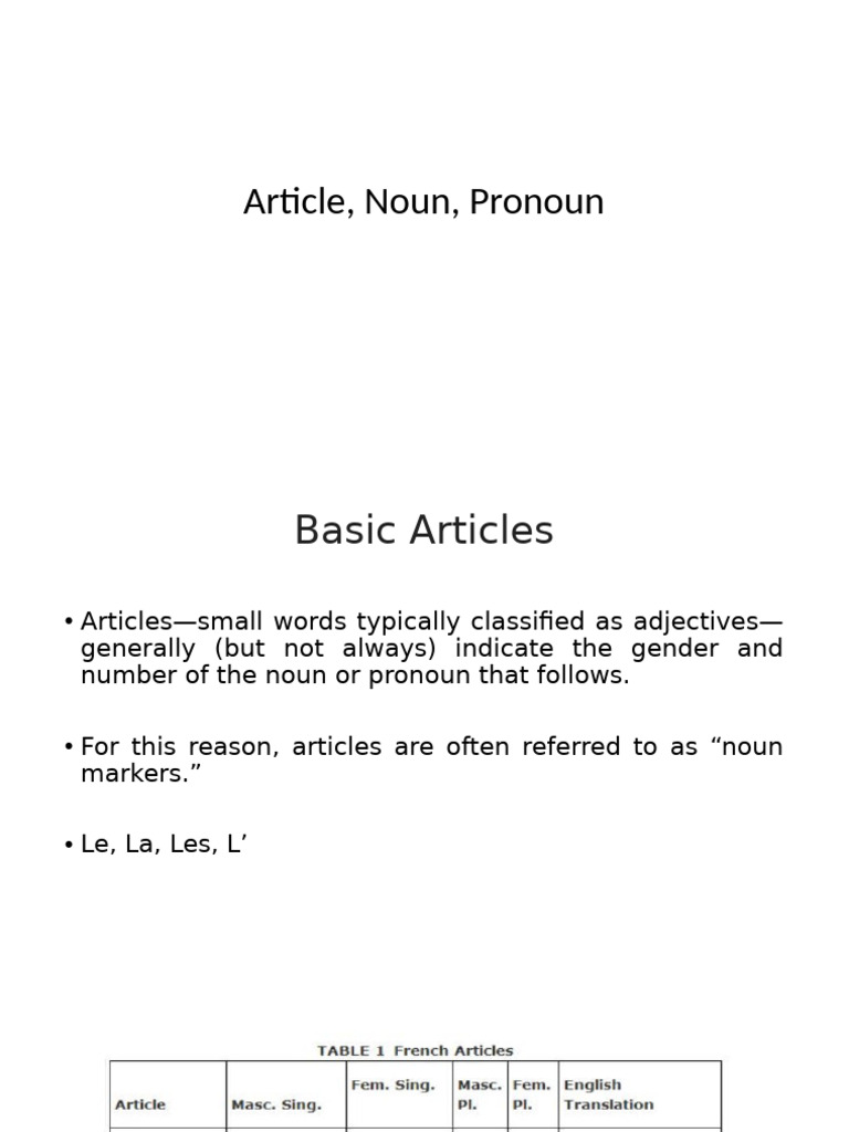 WK3 +Article+Noun+Pronoun | PDF | Grammatical Gender | Verb