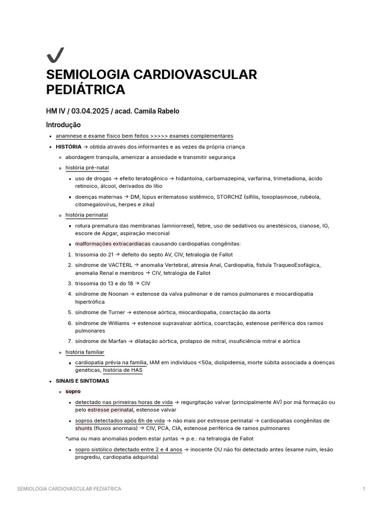 Semiologia Cardiovascular Pedátrica | PDF | Coração | Ventrículo (coração)
