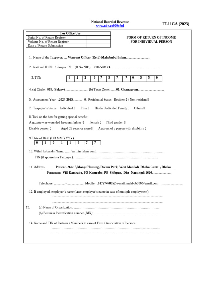 Income Tax Return Form for Individuals | PDF | Expense | Taxes