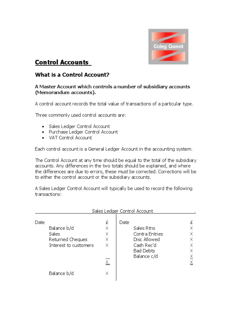 Control Accounts Notes Economies Business