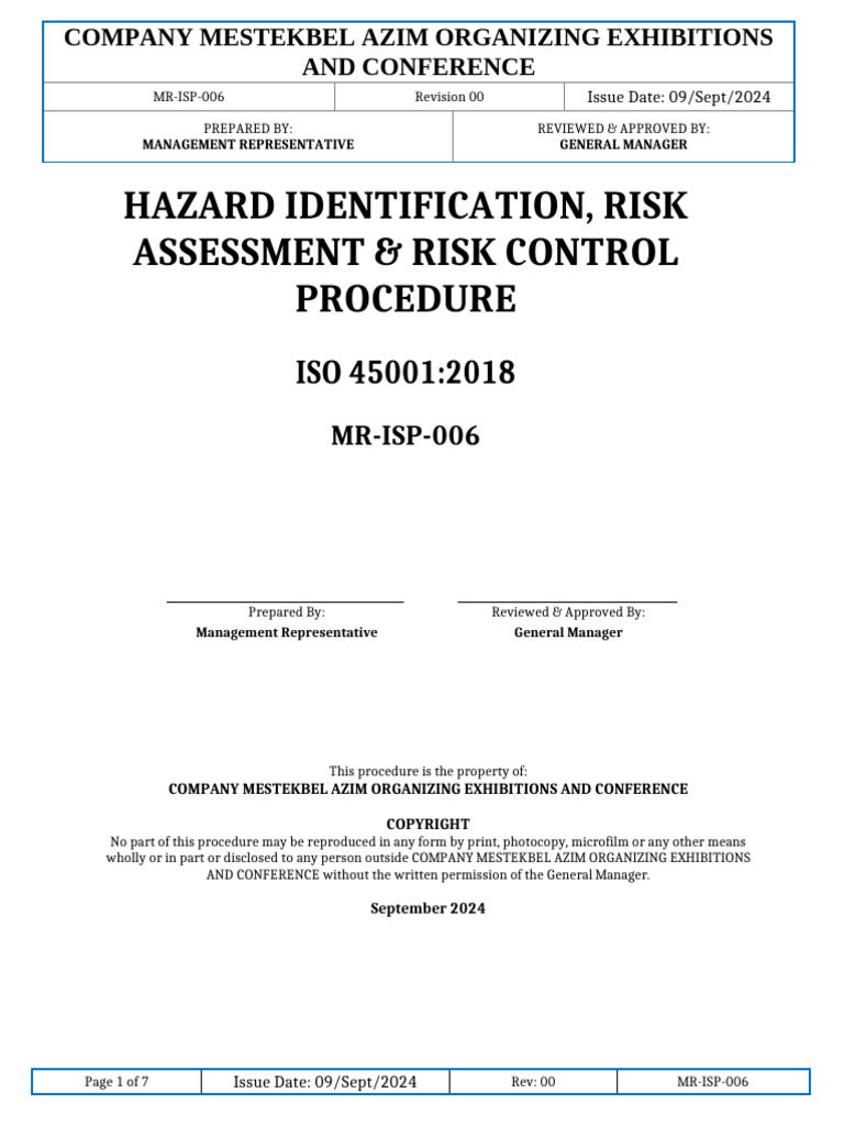 Isp-006 Hazard Identification, Risk Assessment & Risk Control Procedure ...
