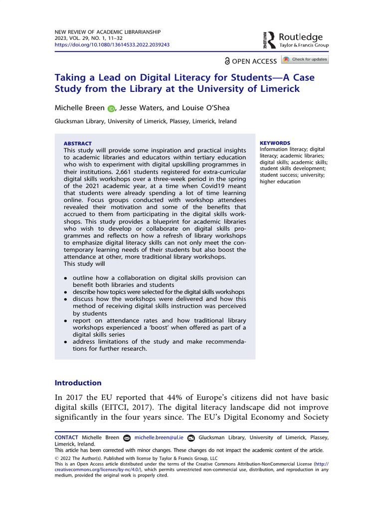 taking a lead on digital literacy for students—a case study from the ...