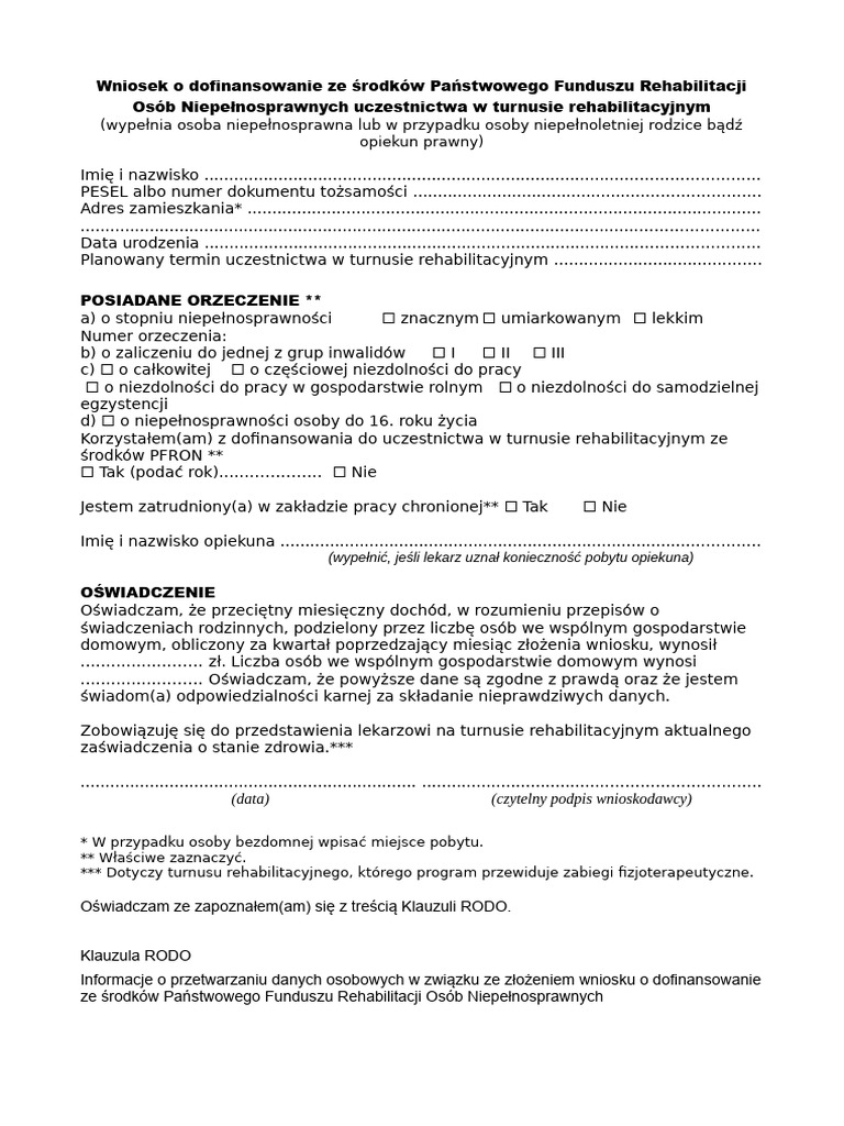 Wniosek Turnus Rehabilitacyjny P PDF