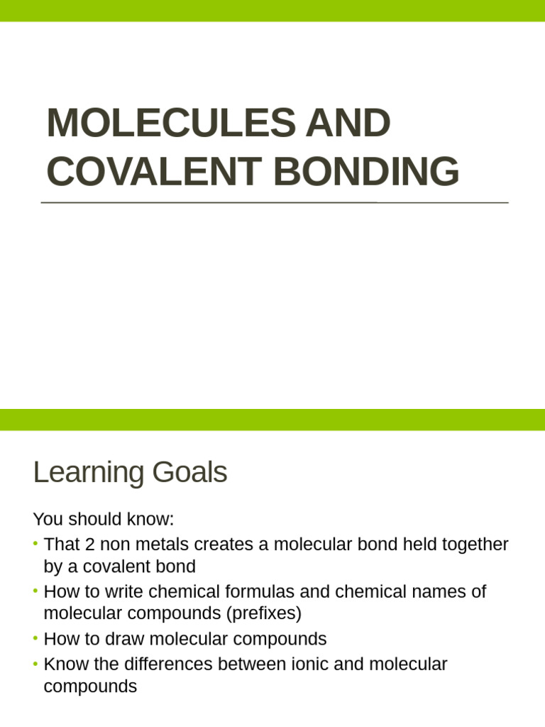 Molecules and Covalent Bonding. Lesson 4pptx | PDF | Chemical Bond ...
