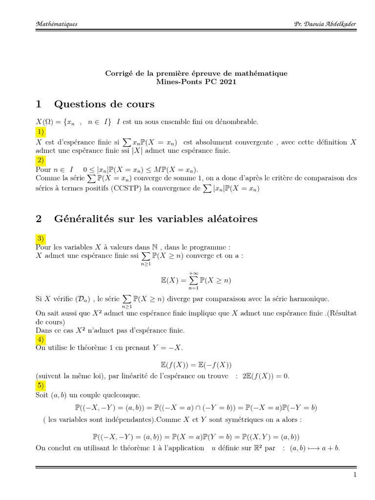 Corrigé Mathématiques Mines-Ponts 2021 | PDF | Limite (mathématiques ...