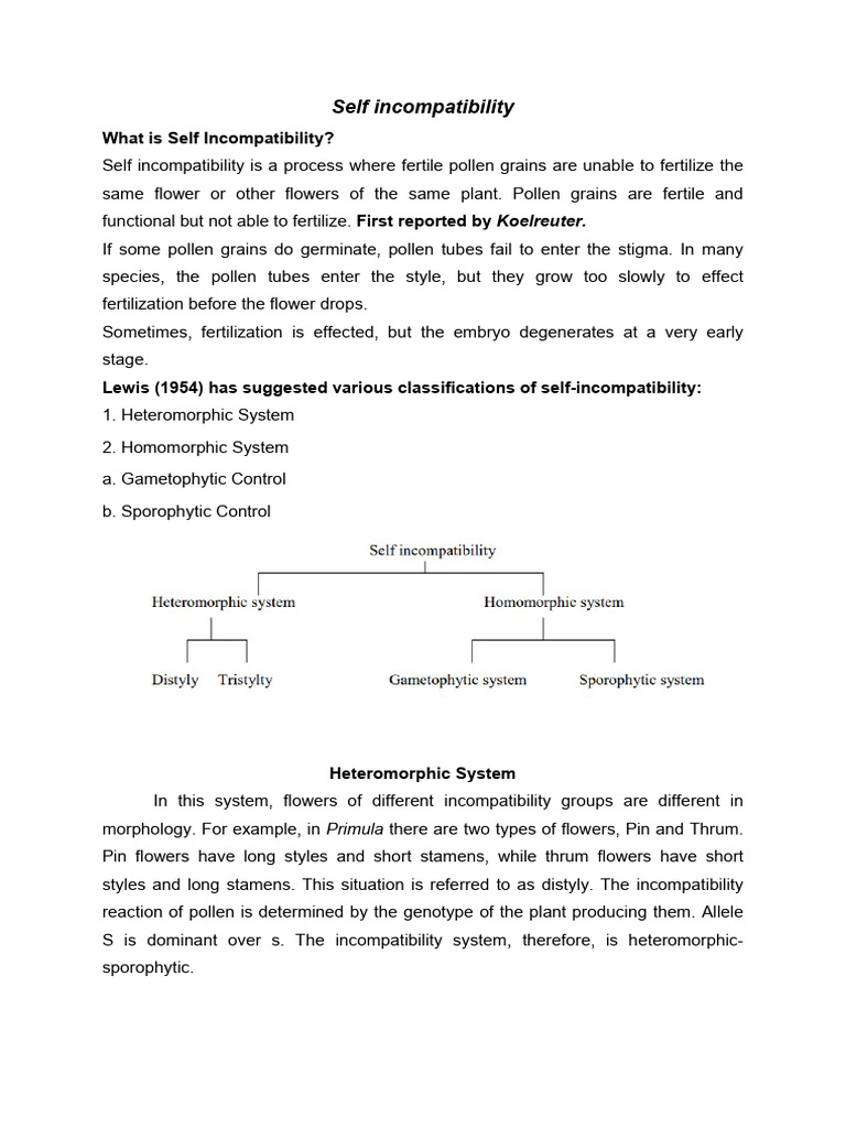 Self Incompatibility | PDF | Flowers | Horticulture